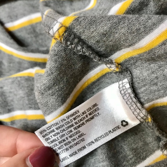 White + Yellow Stripe Boat Neck 3/4 Sleeve Shirt - Picture 4 of 4